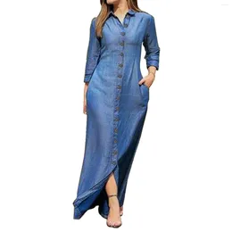 Casual Dresses Women Ladies Spring Summer Shirt Dress Party Office Solid Button Down Lightweight Denim Lapel Vintage Daily Long Sleeve