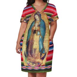 Dresses Virgin Mary Catholic Dress Short Sleeve Our Lady of Guadalupe Street Style Dresses Holiday Kawaii Casual Dress Plus Size Clothes