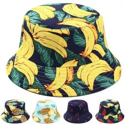 Cute Fruit Print Double Side Folding Fisherman Sun Hat Unisex Outdoor Bucket Cap Side Folding Fisherman Hat Unisex Bucket Cap1288O