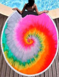 150150cm Tie Dyed Round Beach Towel With Tassels Colourful Unisex Ultra Soft Super Water Absorbent Blanket Large Microfiber Seasid3957807