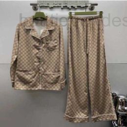 Women's Two Piece Pants Designer Sleep & Lounge designer Tracksuits Letters Full Print Vintage Pajamas Style Silk Shirt Drawstring Elasticated Waist Trousers Set