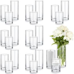 24 Pcs Glass Cylinder Vases Hurricane Vase Bulk for Centrepieces Flower Floating Candle Tall Pillar Holder 240301