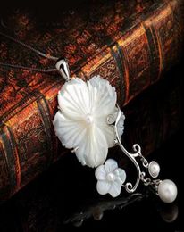 Fashion Mother of pearl Abalone Carved White Shell Flower long pendant Necklace3302583