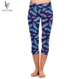 Leggings LETSFIND 3D Feather Digital Print Leggings High Waist MidCalf 3/4 Stretch Leggings Women Pants Summer New