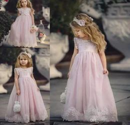 Lovely Blush Pink Flower Girl Dress For Weddings Lace Pageant Gowns With Sash Soft Tulle Dresses For Girls6387358