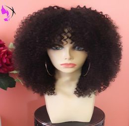 New style afro Kinky Curly Synthetic front wig heat resistant for Black Women short wig With bangs6196246