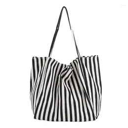 Evening Bags Striped Big Canvas Tote Bag For Women Summer Beach Soft Large Underarm Handbag 2024 Female Casual Top-handle Shopping