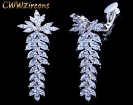 Ear Cuff CWWZircons Long Leaf Drop Clip On Non Pierced rings Cubic Zirconia Crystal Setting Women Wedding Party Accessories CZ404 6327884