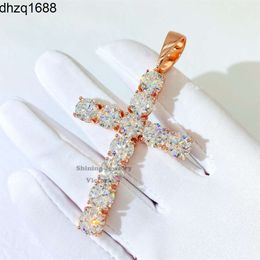 Hip Hop Men Rose Gold 6mm Vvs Diamond Moissanite Cross Necklace