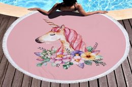 Beach Towels 150150cm Round Summer Swimming Bath Towel cartoon Shawl Yoga Mat 16 Colours Blanket C38282627002