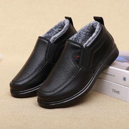 Boots Faux Fur Lined Leather Sneakers Man Casual Trend Winter Grandpa Warm Slip On Shoes Men's Waterproof Ankle Male