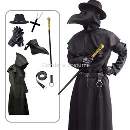 Plague Doctor Cosplay Costume Adult Mediaeval Hooded Robe Steampunk Bird Beak Mask Halloween Carnival Party Outfits