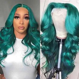 Hair Wigs Dark Green Colour Body Wave Synthetic Lace Front Wigs Long Wavy Natural Glueless Fibre Wig Women Cosplay Use Green Hair 240306