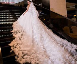 Bridal Veils V126 Wedding Veil With Blusher Soft Tulle 2 Tier Cathedral Length Bride 5M Flowers Comb Veu DeBridal4802679