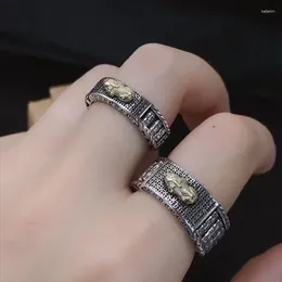 Cluster Rings Thai Silver 925 Men And Women's Couple Vintage Rotatable Original Design Classical Copper Coin Pixiu Ring Banquet Jewelry