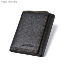 Money Clips % Genuine Crazy Horse Leather Men Wallets Vintage Trifold Wallet Zip Coin Pocket wallet Cowhide Leather Wallet For Men WB14 L240306