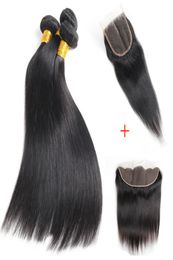 100 Unprocessed 10A Straight Human Hair Bundles with 4x4 Closure Brazilian Virgin Straight Bundles with 13x4 Frontal Brazilian Vi2884300