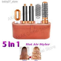 Hair Dryers 5-in-1 hair dryer hot comb set wet dry professional curly hair iron straightener Q240306