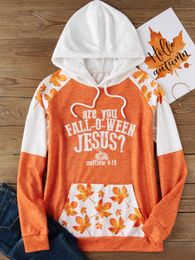 2023 Autumn Winter Are You FallOWeen Jesus Maple Leaf Kangaroo Pocket Hoodie Streetwear Women Long Sleeve Unique Sweatshirt 240305