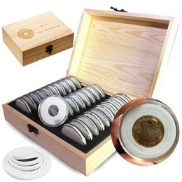 30pcs 2025303540mm Coin Storage Box Wooden Commemorative Coin Collection Protector Storage Box Case 240222