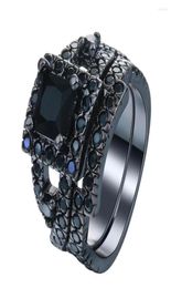 Wedding Rings Vintage Black Gun Promise Fashion Jewellery Gift Princess Love Zircon Stone Engagement Ring Sets For Women7014402