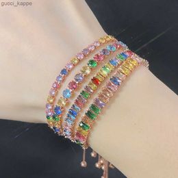 Charm Bracelets Adjustable Multicolor Tennis Bracelets for Women Ladies Wedding Rainbow Colourful Zircon Charm Bracelet Hand Chain Jewellery DZH043