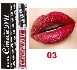 CmaaDu Skull Style Shimmer Shining Lip Gloss Long Wear Moisturizer Diamond Glitter Liquid Lipstick Beauty Makeup KitCmaaDu Gliter 6455420
