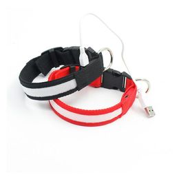 Dog Collars & Leashes New Dog Supplies Usb Led Collars Webbing Rechargeable Battery 3 Sizes 6 Colors Drop Delivery Home Garden Pet Sup Dhfpq