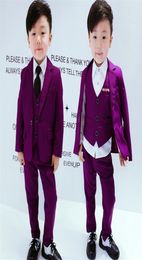 Solid Purple child Blazer suit quality Wedding Flower Boy Dress Baby Clothing Set 4parts tie jacket vest pant kid Formal suit260P4569740
