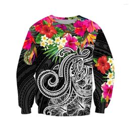 Men's Hoodies HX Splicing Men Sweatshirt 3D Graphic Pohnpei Polynesian Tribe Tattoo Floral Print Sweatshirts Casual Harajuku Clothing