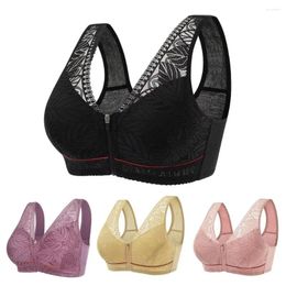 Bras Elderly Women Bra Lace Wide Shoulder Straps Front Zipper Lady Padded Deep V Neck Mid-aged Brassieres