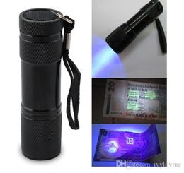 9LED Flashlight Aluminium UV Ultra Violet Purple Light 9 LED Flashlight Torch Light 500pcs DHL 8605205