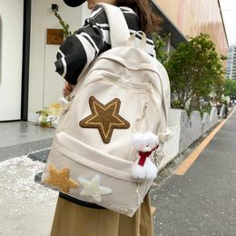 School Bags 2024 Women Travel Cute Shoulder Bag Waterproof Nylon Backpack Girl Large Capacity Plush Star Contrast Color