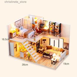 Architecture/DIY House DIY DollHouse Miniature Doll House With Furniture Kit Wooden House Miniaturas Toys For Children New Year Christmas Gift