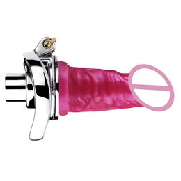 Stainless Steel Inverted Male Chastity Device Negative Cock cage Lock with Skin Dildo New Combination Cock Cage Rings Adult Sex Toy