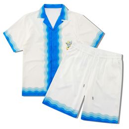 Mens tracksuit Designer Suit Two Piece Set Fashion T Shirt Sports Sweatpants Sets Geometric printed tracksuit short sleeve and shorts white blue suits
