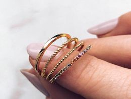 Cluster Rings Minimal Delicate Thin Engagement Band 4 Pcs Set Stack Stacking Ring Fashion Women Finger1569053