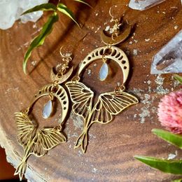 Dangle Earrings Vintage Bohemian Exaggerated Moth Moon For Women Creative Hollow Design Moonstone Party Jewellery Gifts