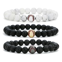 Nuovo fascino da baseball con perline 8 mm perline di roccia lavica catene per donna uomo turchese pietra naturale sport elasticità braccialetto moda gioiello fai da te Dhhdo