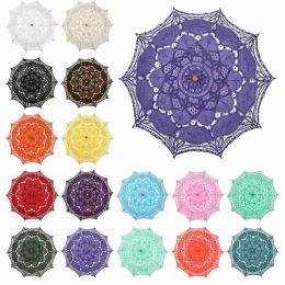 30pcs Classic Multi Colour Noble Elegant Palace Style Long Arm Wedding Umbrella Embroidery Gingham Lace Parasol ZZ