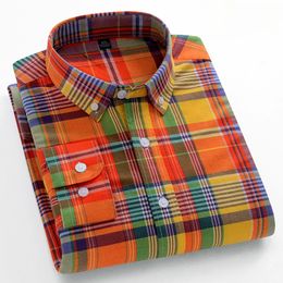 Fashion korean trends casual long-sleeve shirts for men slim fit plain shirt 100%cotton plaid striped tops soft designer clothes 240229