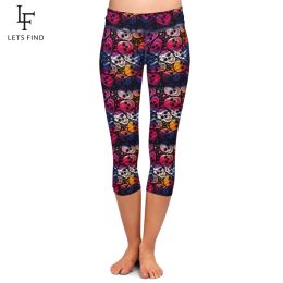 Leggings LETSFIND Fashion Sexy Women Pants Skull Print Fitness Capri Leggings Summer High Waist Elastic Slim MidCalf Leggings