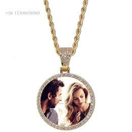 VVS Moissaanite Custom Hiphop Personalise Pictures 35Mm Round Photo Frame Charm Sier Jewellery Picture Pendant With Disco