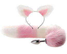 2Pcsset Fluffy Faux Fur Tail Metal Butt Plug Cute Cat Ears Headband for Role Play Party Costume Prop Adult Sex Toys Y2011183129887