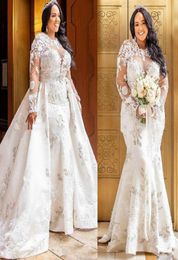 Wholes Vintage Plus Size African Mermaid Lace Wedding Dresses 2019 Detachable Skirt Long Sleeve Country Vestido de novia Brid7711536