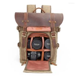 Backpack Men High Quality Waxed Canvas Leather Backpacks Vintage Camera Retro DSLR Travelling Rucksacks Fashion Daypacks