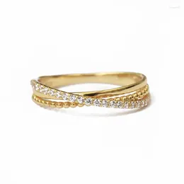 Cluster Rings S925 Silver Plated 18K Gold Diamond Cross Three One Simple Row Stacking Slim Ring Jewellery