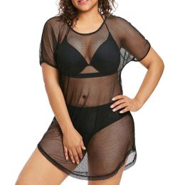 Cover-up Sexy Beach Dress Cover Up Plus Size Bikini Cover Up Bathing Suit Mesh Beach Dress See Through Transparent Swimwear Cover Up