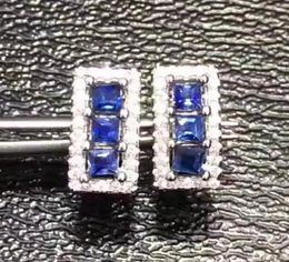 Stud natural sapphire stone stud earrings 925 silver Natural blue gemstone earring women elegant fashion for party 2210222404356