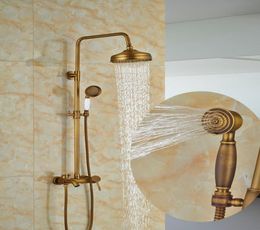 Whole And Retail Classic Antique Brass Round Rain Shower Head Wall Mounted Shower Column Mixer Tap W Tub Spout9468454